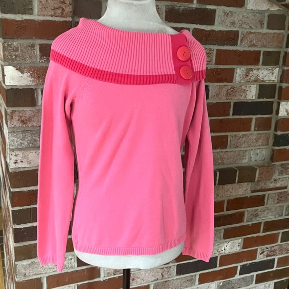 RAFAELLA Pink Off Shoulder Double Button Detail 100% Cotton Sweater M NWOT - Picture 1 of 6